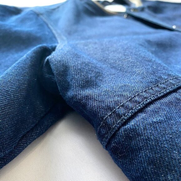 NWOT FRANK AND OAK MEN'S DARK WASH DENIM COLLARLESS BOMBER JACKET - XL - Picture 9 of 14